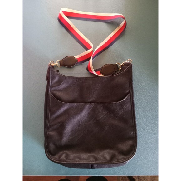 Ah Dorned Black Leather Crossbody Bag with Stripe Strap - Picture 1 of 16